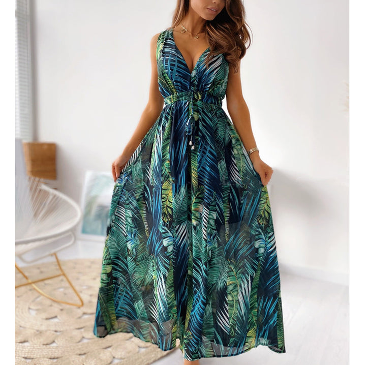 Robe maxi pour femme avec décolleté en V profond et ceinture élastique Chic & Stil