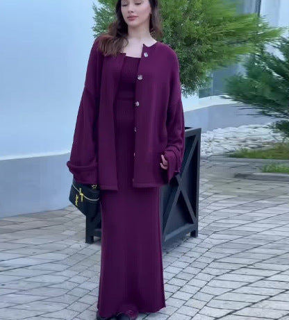 Women's knit set with elegant blazer and sleeveless maxivers dress Lune London