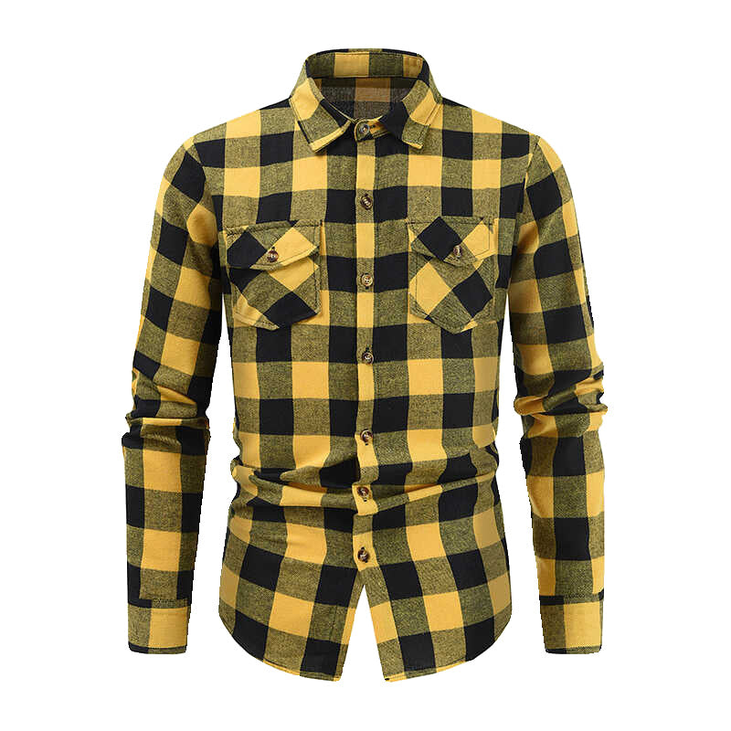 Men's Classic Flannel Shirts with Check Pattern and Practical Chest Pockets Lune London