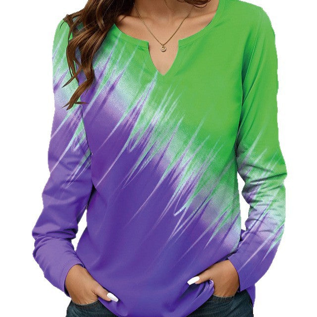 Casual long sleeve t-shirt for women with V-neck and color gradient Moon London