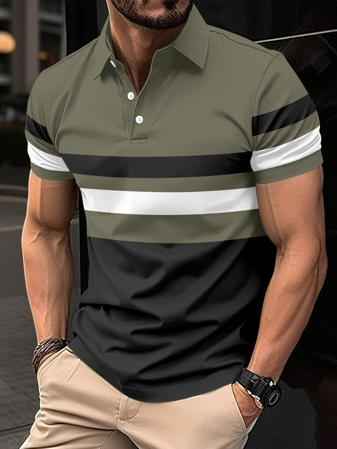 Men's Active Striped Polo Shirt Trendy Lune London