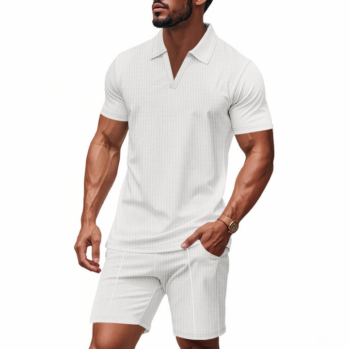 Men's polo set and shorts with trendy V-neck Lune London