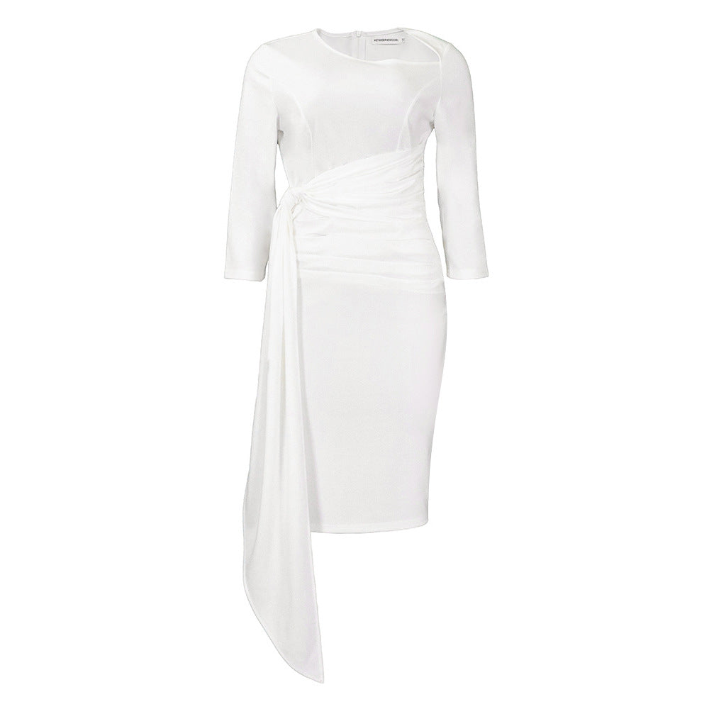Fitted wrap dress for women with long sleeves and gathers Lune London