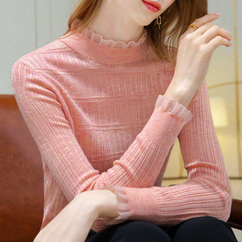 Women’s knitted sweater with elegant ruffled hem and fine texture Lune London