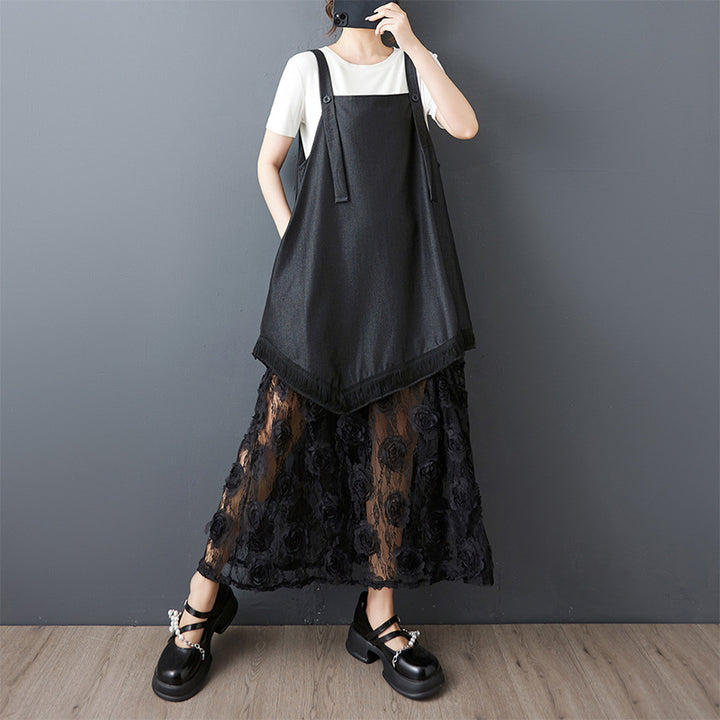 Plus size apron dress for women with floral overlay Lune London