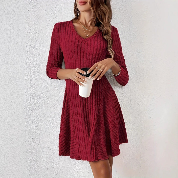 Knit dress for women with V-neckline and ruffle details Lune London