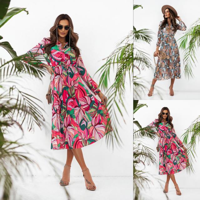 Chic Floral Long Sleeve Midi Dress
