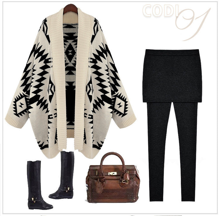 Knitted poncho for women with a striking geometric pattern Lune London