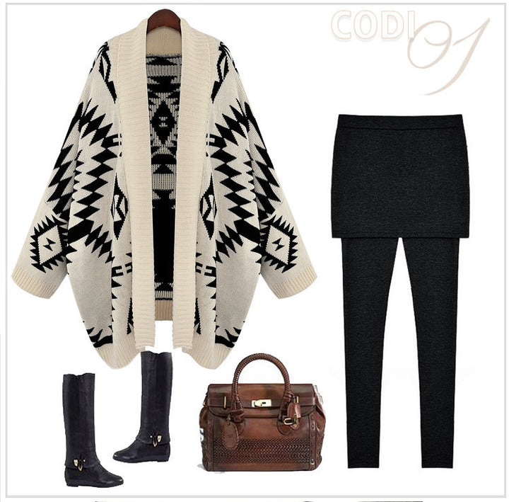 Knitted poncho for women with a striking geometric pattern Lune London