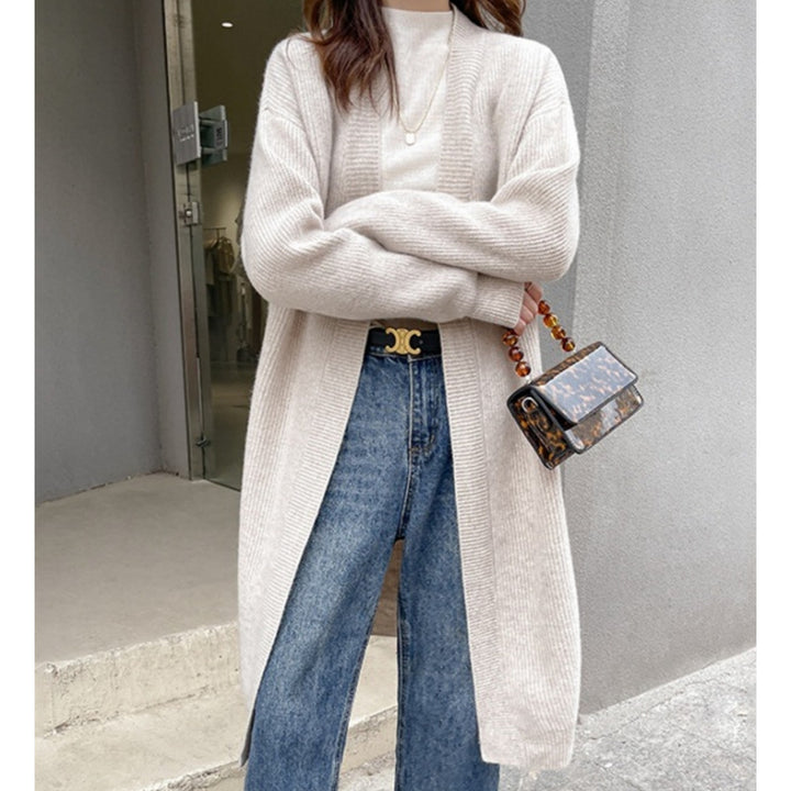 Knitted coat for women with open front and long sleeves Lune London