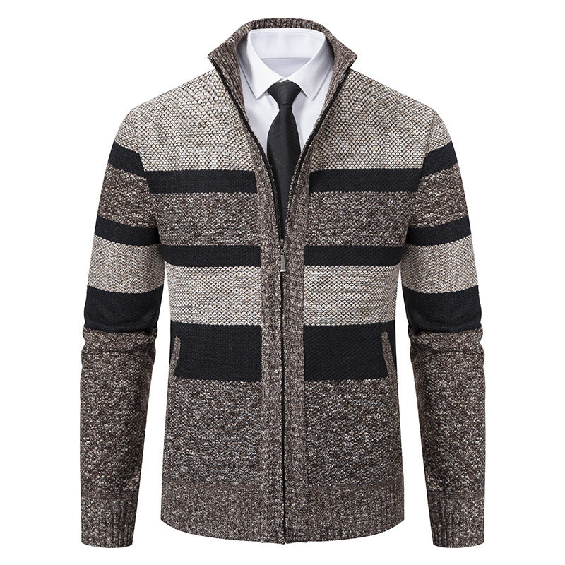 Men's knitted jacket with high collar and striped design Lune London