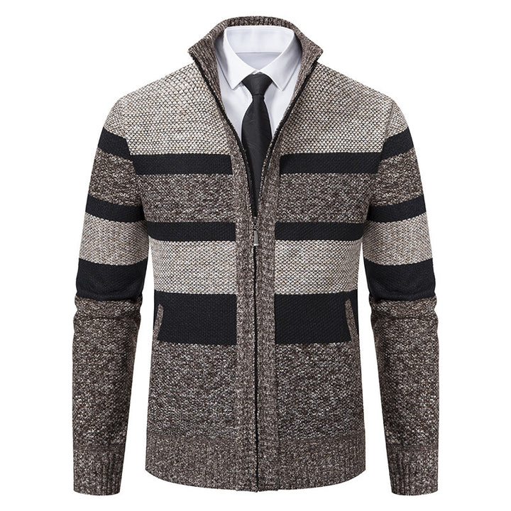 Men's knitted jacket with high collar and striped design Lune London