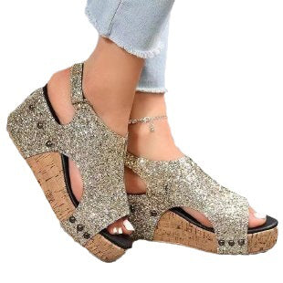 Sparkling toe sandals for women with cork insole and anti-slip outsole Lune London