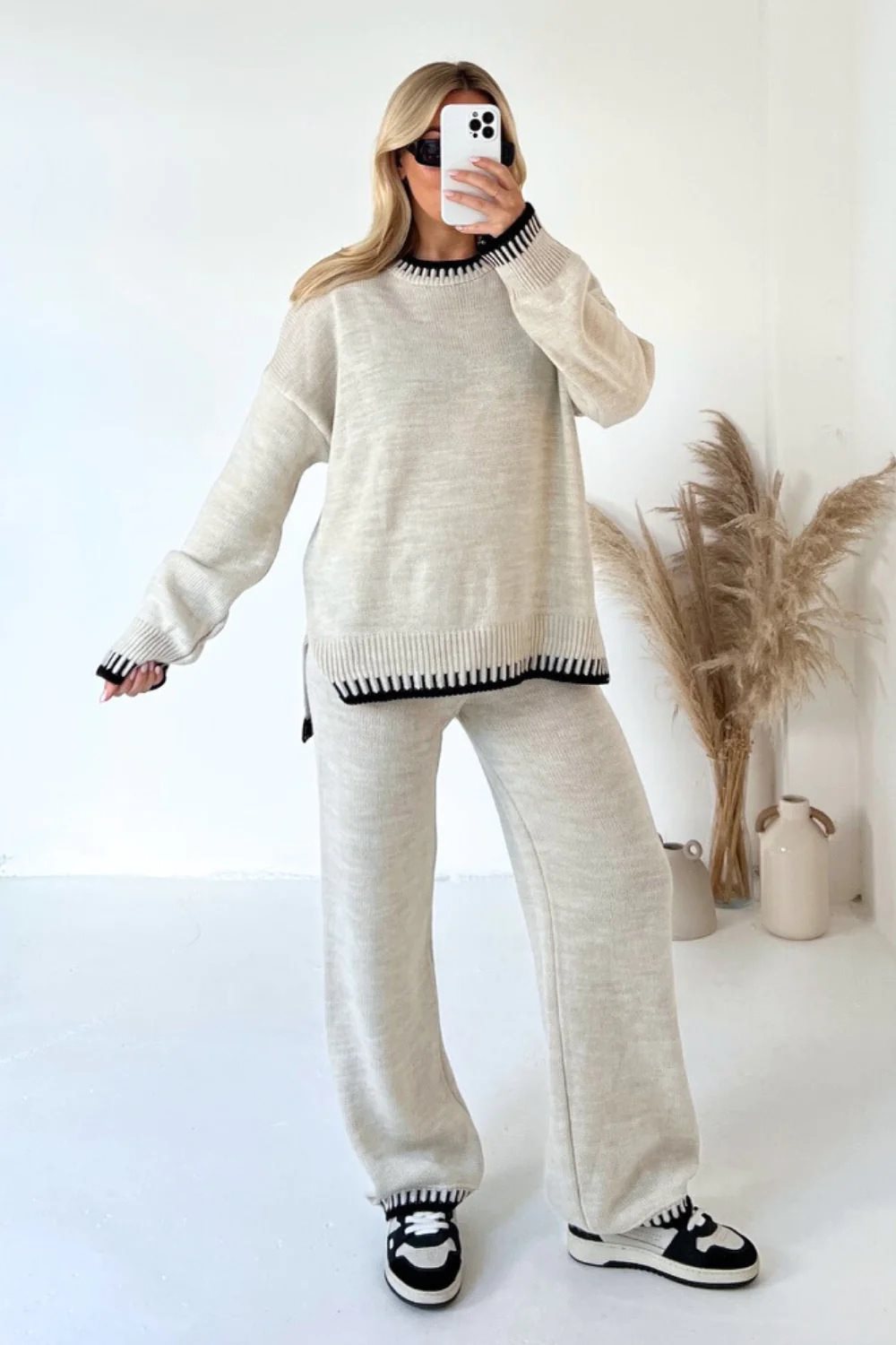 Oversized knitted set for women with contrasting decorative seams Lune London