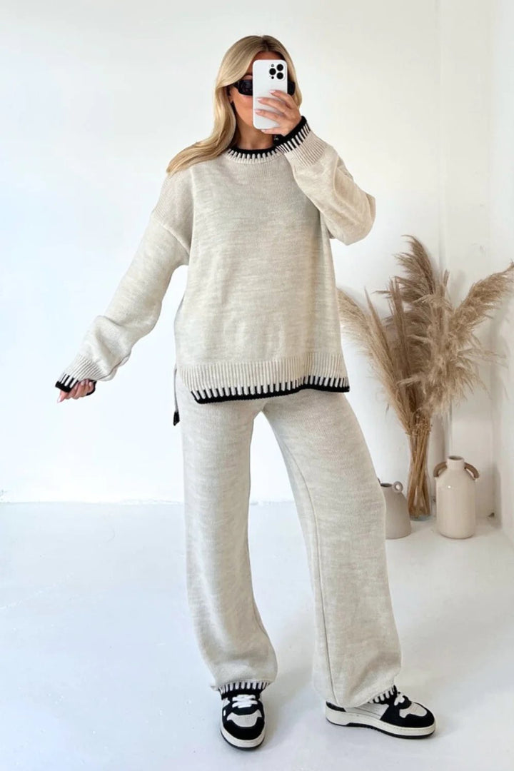 Oversized knitted set for women with contrasting decorative seams Lune London
