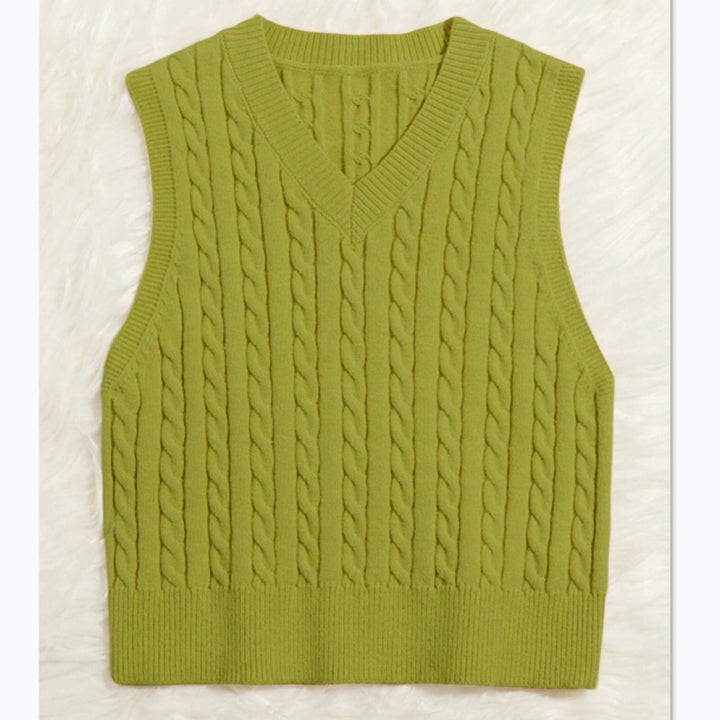 Knitted vest for women with V-neck and twisted pattern Lune London