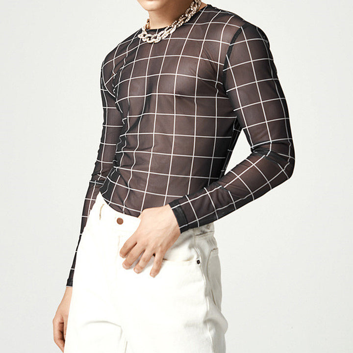 Men's mesh top with a modern checkered pattern and breathable fabric Lune London