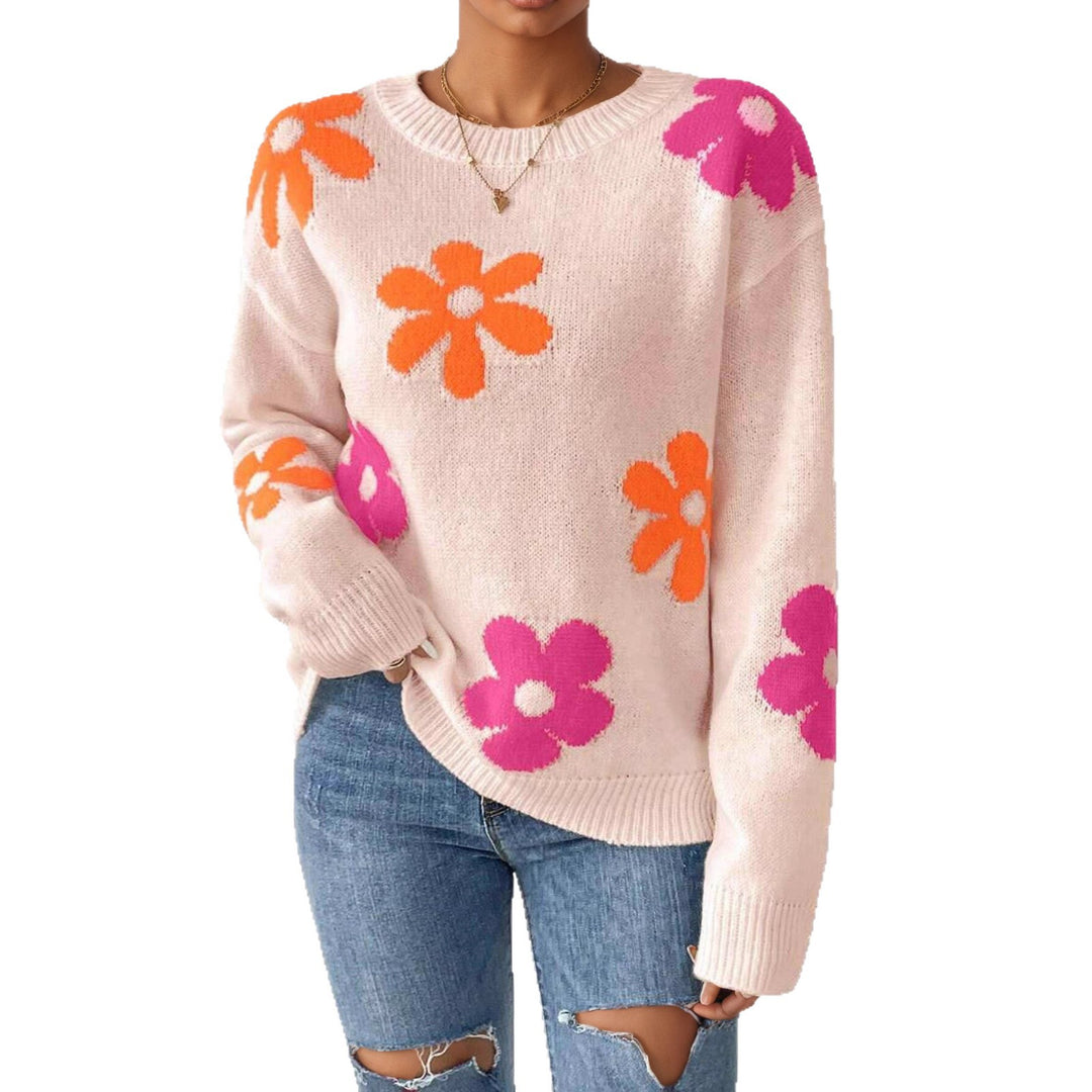 Women's sweater with floral design and round neckline Lune London