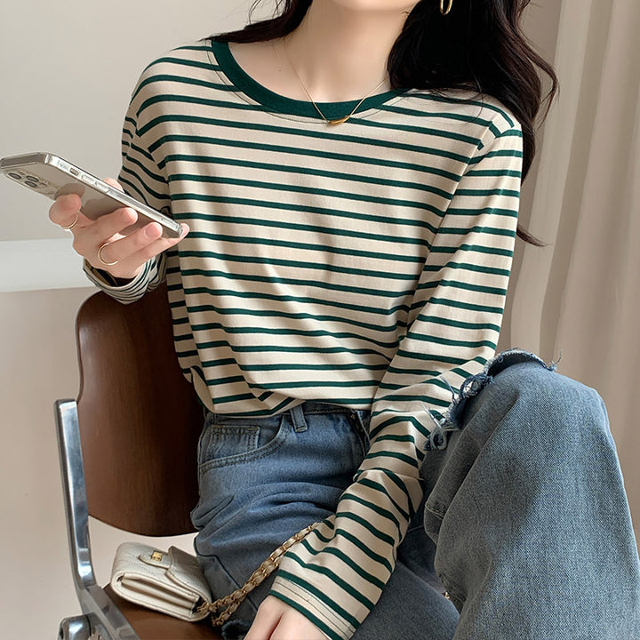 Women's long sleeve shirt with a nautical striped pattern and casual fit Chic & Stil