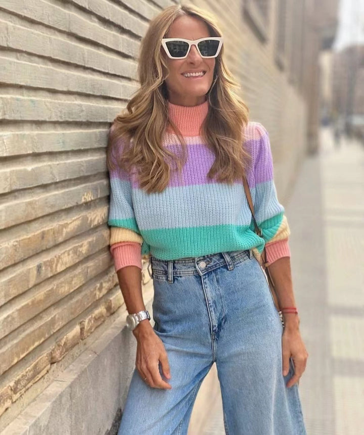 Cozy knitted sweater for women with a modern color block design Lune London
