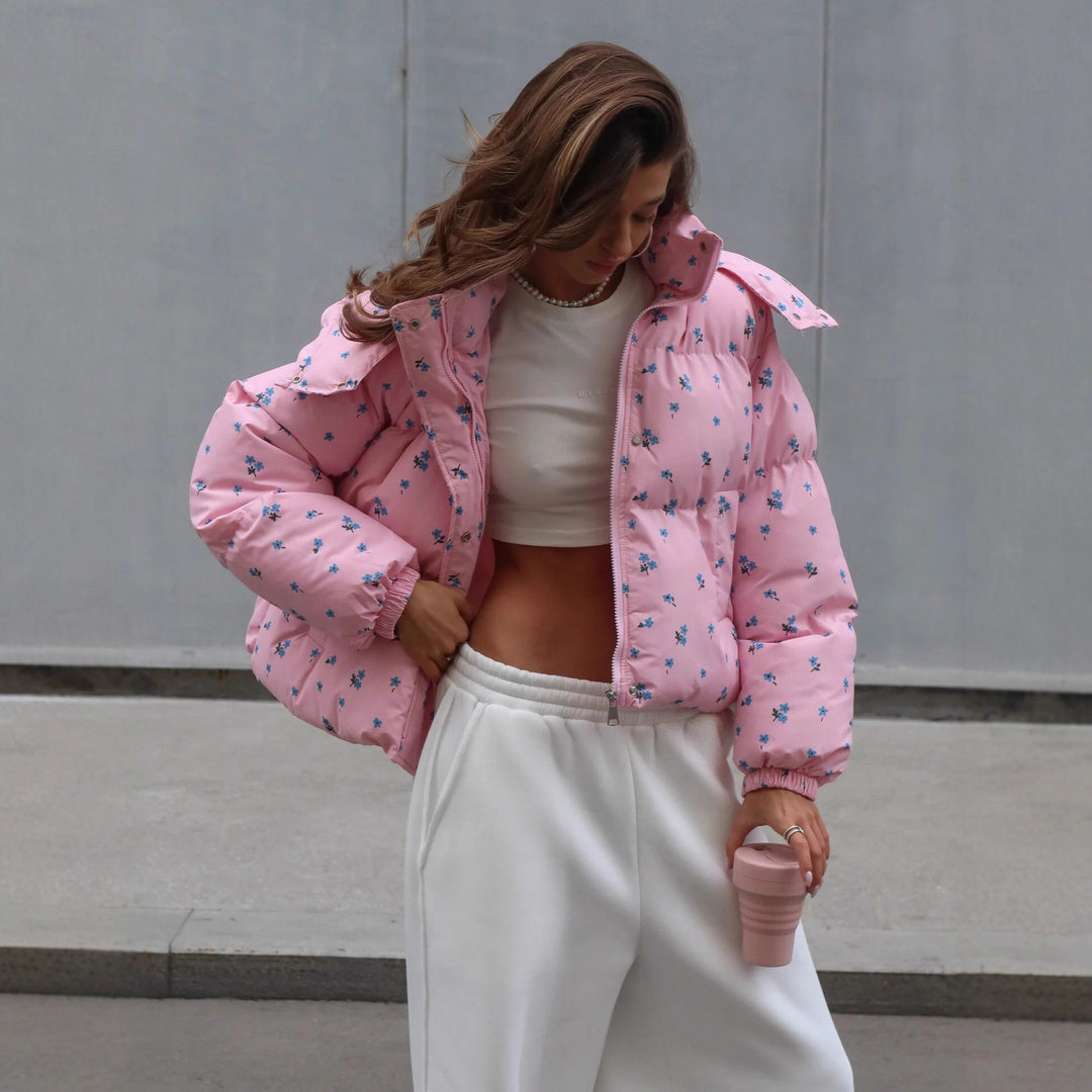 Women's Puffy Jacket with Floral Design and Soft Inner Lining Lune London