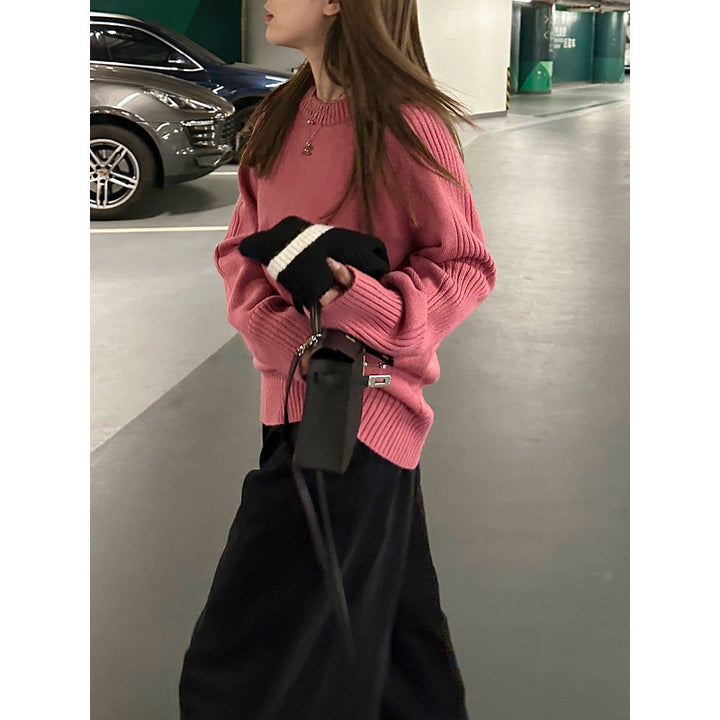 Pull en tricot cozy pour femme avec col rond et larges poignets côtelés Chic & Stil