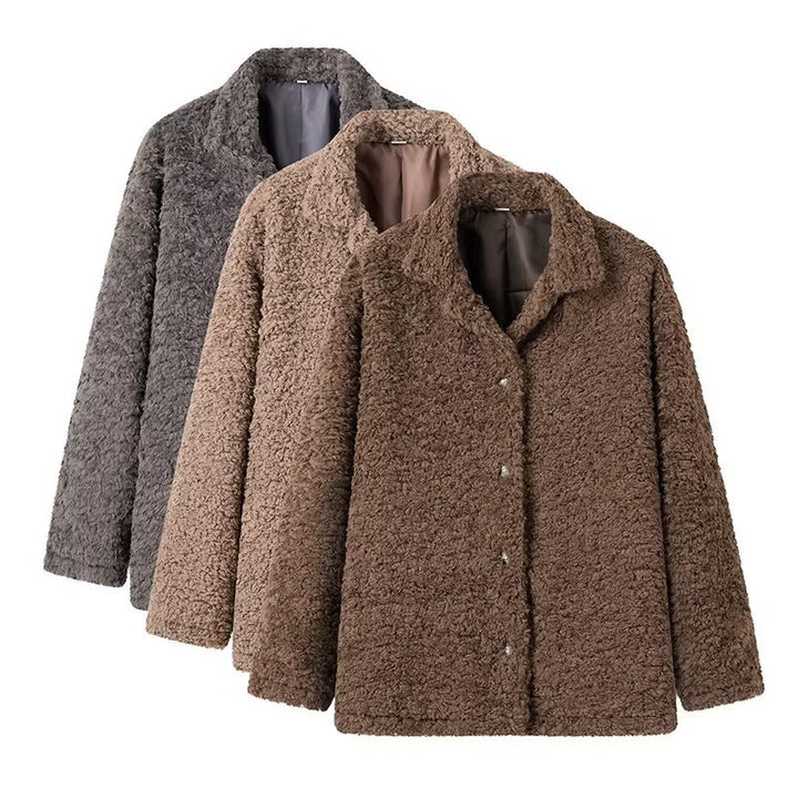 Ladies fleece coat with button closure and high collar Lune London