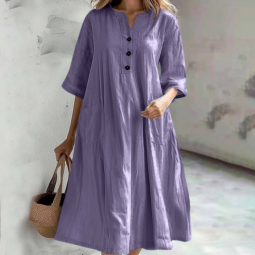 Casual cotton dress for women with button placket and practical pockets Lune London