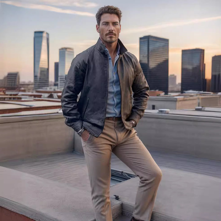 Lightweight transition jacket for men with modern high collar Lune London