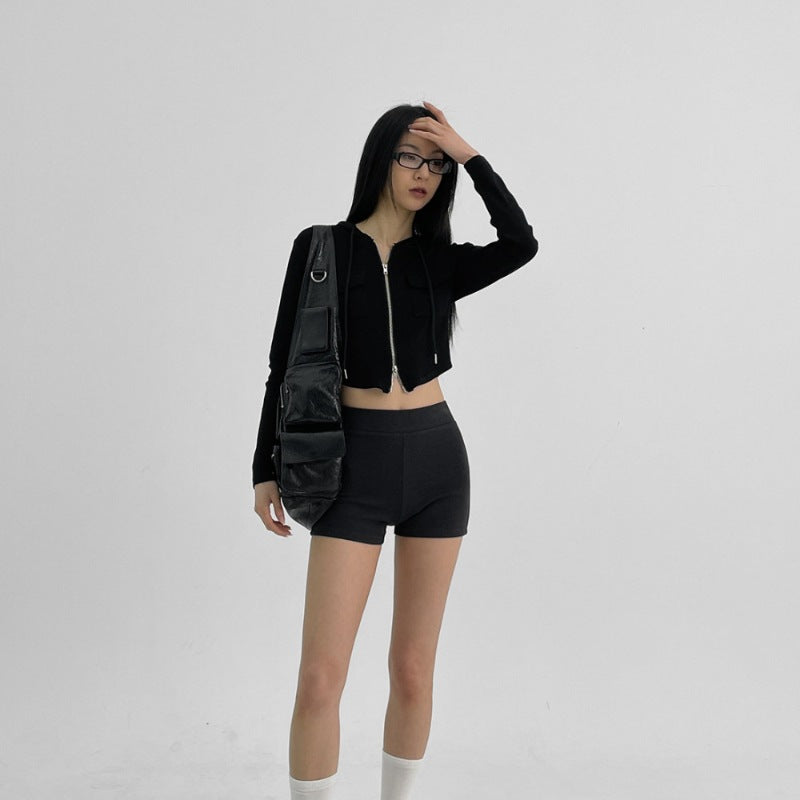 Veste de loisirs courte pour femme avec fermeture éclair et capuche Chic & Stil