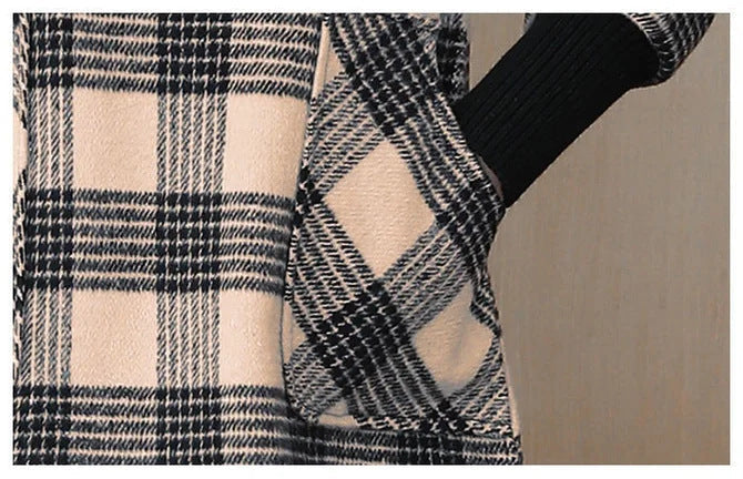 Women’s Checkered Dress with High Neck Collar and Practical Pockets Lune London