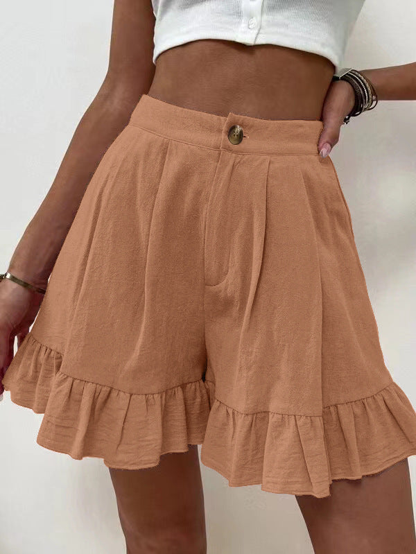 Ruffled shorts for women with elastic waistband and side pockets Lune London