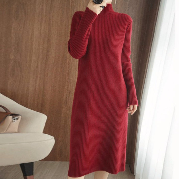 Elegant knit dress for women with high neck and fine ribbed design Lune London