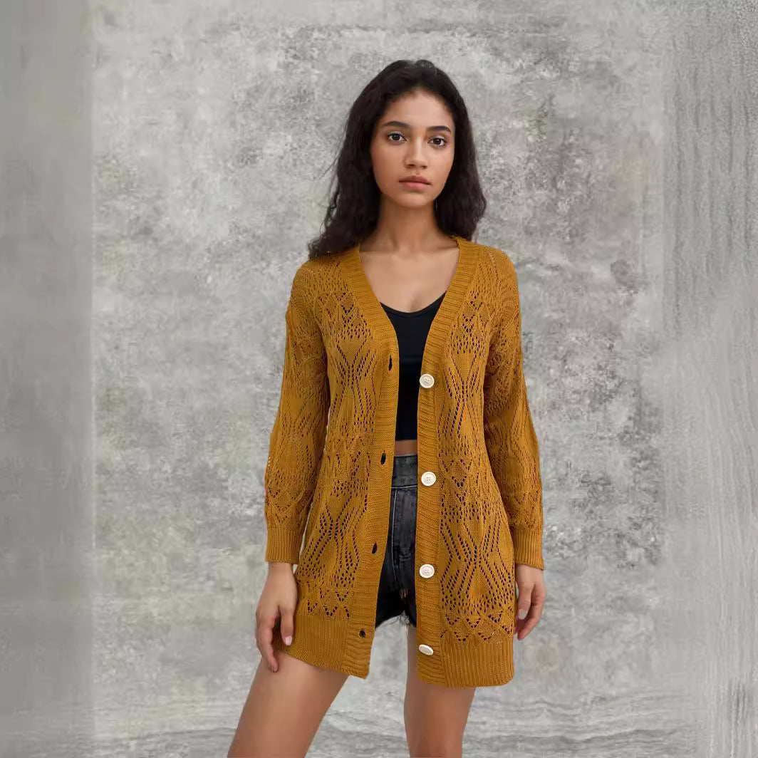 Women's knit jacket with a breathable hole pattern and pretty buttons Lune London