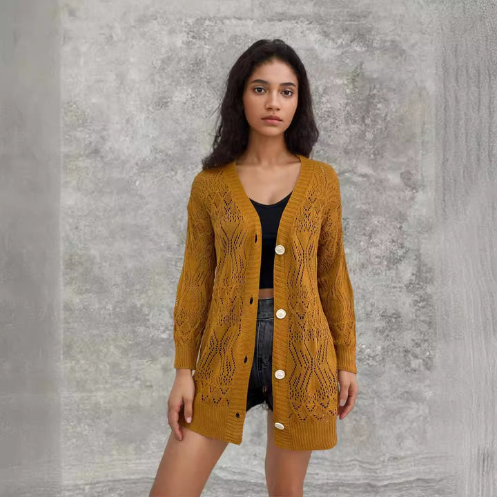 Women's knit jacket with a breathable hole pattern and pretty buttons Lune London