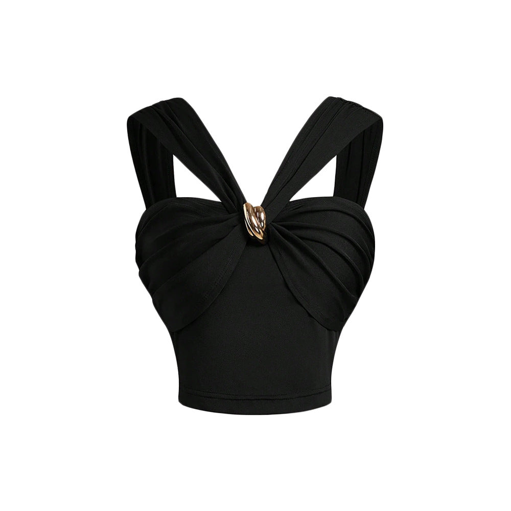 Chic & Stil Sophisticated wrap design women's court top with decorative straps