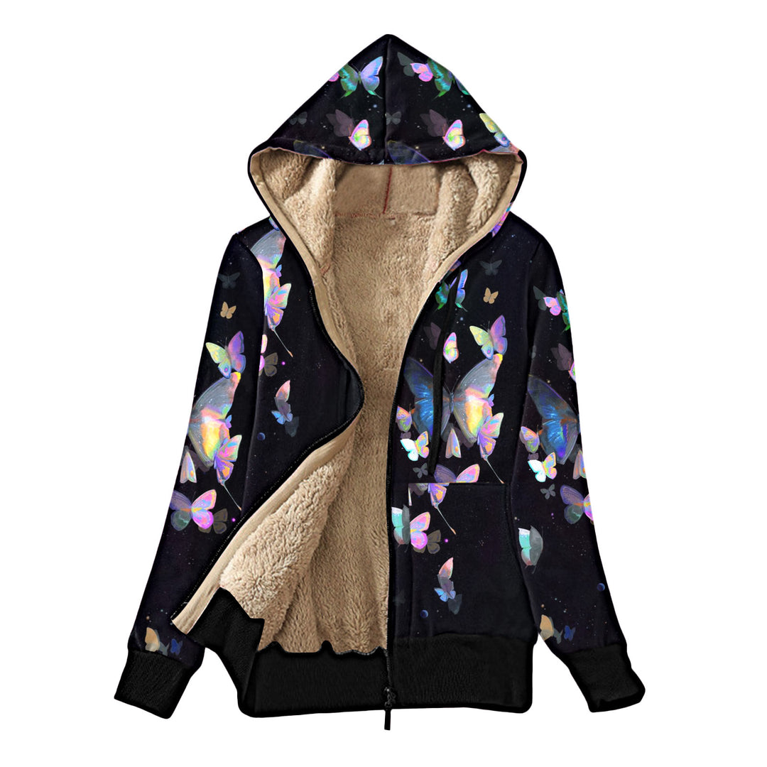 Casual women's jacket with hood and colorful butterfly design Lune London