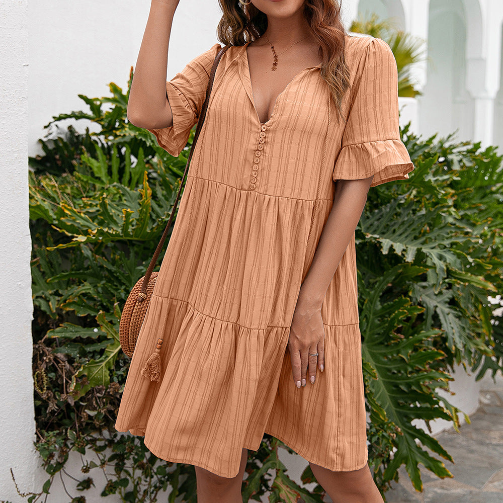 Lightweight midi dress for women with button details and asymmetric hem Lune London