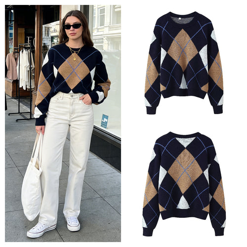 Pull féminin à la mode avec un élégant motif en diamant Chic & Stil