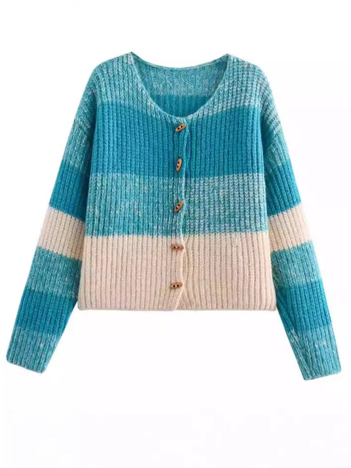 Knitted jacket for ladies with elastic rib design and wooden buttons Lune London