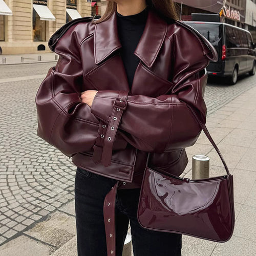 Oversized faux leather jacket for women with belts and new details Lune London