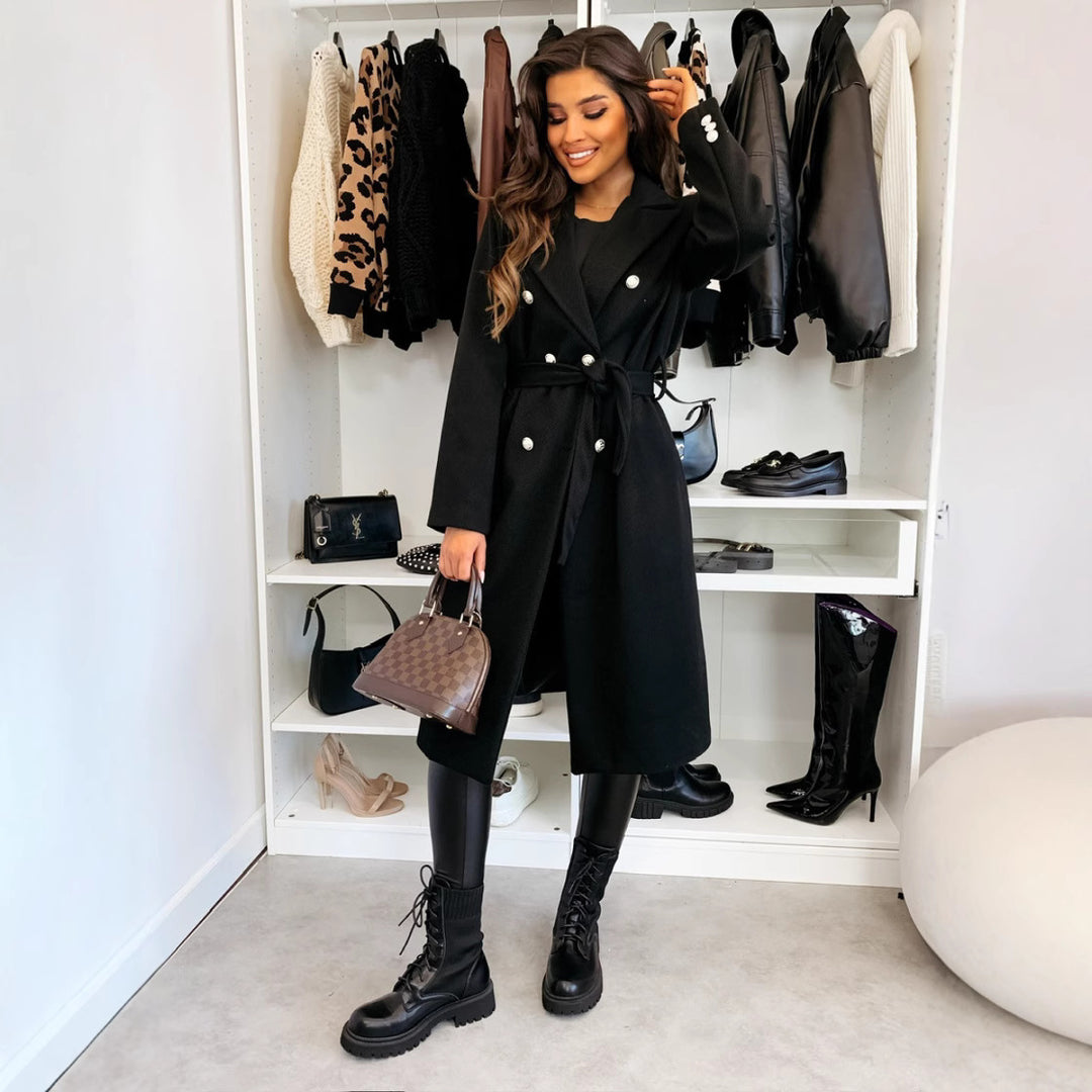Women's trench coat with double-breasted buttons and a beautiful belt at the waist Lune London