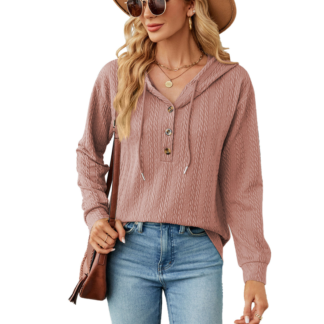 Casual hooded sweatshirt for women with textured surface and button details Lune London