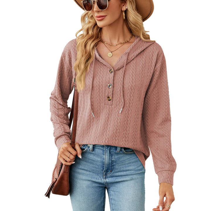 Casual hooded sweatshirt for women with textured surface and button details Lune London