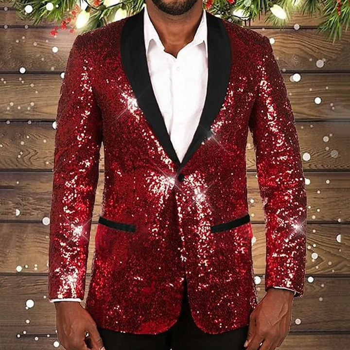 Men's Glittering Sequin Blazer with Black Lapel Lune London