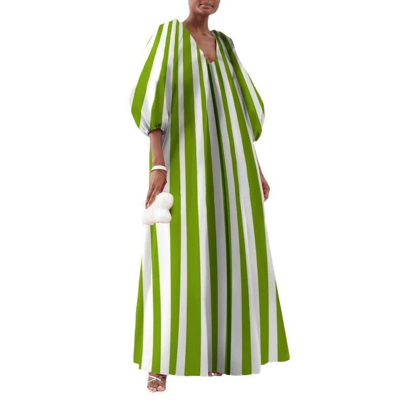 Striped maxi dress for women with puff sleeves Lune London