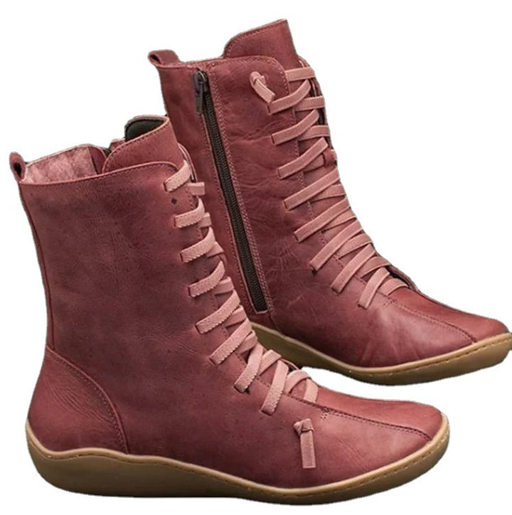High shaft leather boots for women with breathable laces Lune London