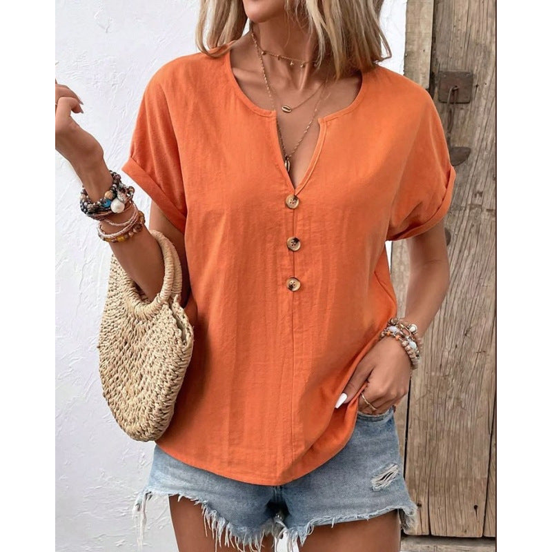 Casual blouse for women with button placket and round collar Lune London
