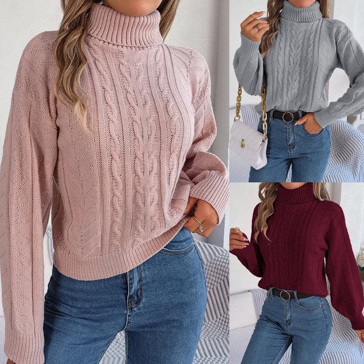 Ladies Comfortable Knitted Sweater with High Neck and Twisted Pattern Lune London