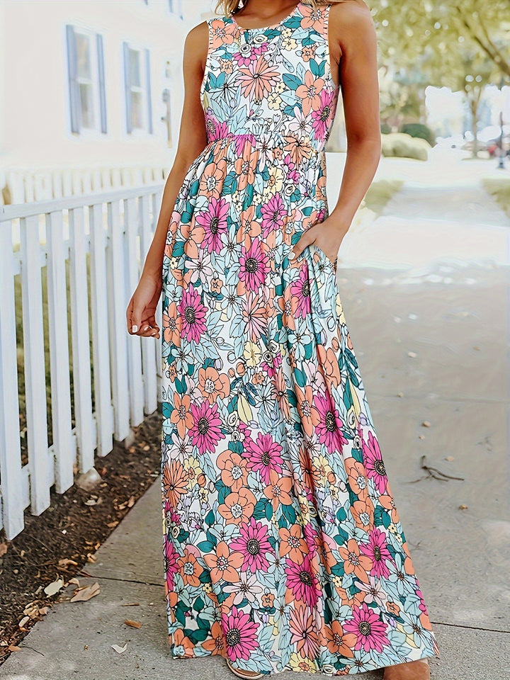 Women's maxi dress with floral pattern and practical pockets Lune London